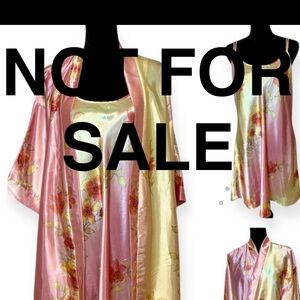 Inner Most Satin Kimono Robe & Matching Nightgown Slip Dress Set Pink Yellow M/L